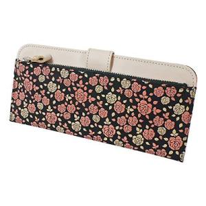 全国宅配無料 印伝屋の長財布 ブラックにピンクの薔薇 海外輸入