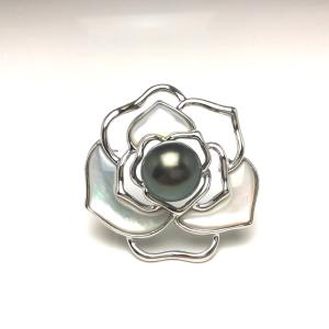 ブローチ パールブローチ k18 ホワイトゴールド ダイヤモンド ブラック