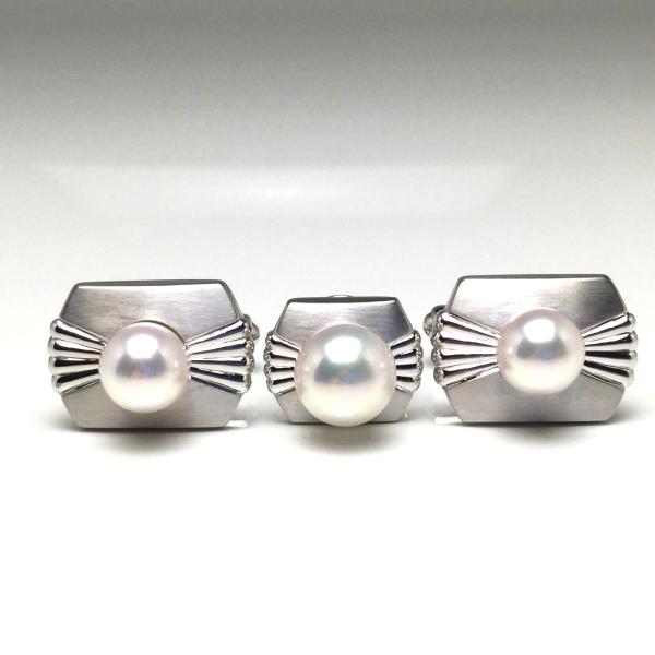 真珠 ネクタイピン パール アコヤ真珠 カフス セット 8.7mm シルバー 73643