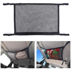 送料390円 ルーフネット カーゴネット 車 ファスナー付き 2層 収納  グッズ  ネット ２重構造 カー用品 天井 ハンモック ラゲッジネット