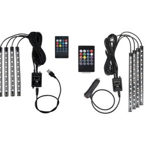 車 テープライト LED シガーライターソケット 12LED×4本　48LED   車内装飾用 フットランプ リモコン フットライト フロアライト