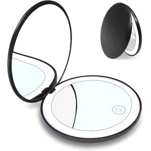 コンパクトミラー 手鏡 LED付き 10倍 拡大 ミラー ライト