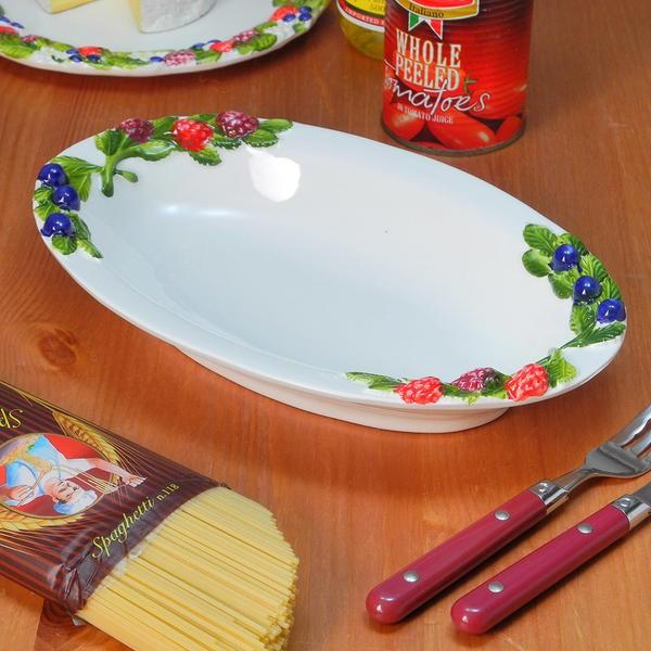 イタリア製 パスタプレート 陶器製 フルーツ柄 オーバル皿 18x29cm 楕円皿 鉢 カレー皿 パ...