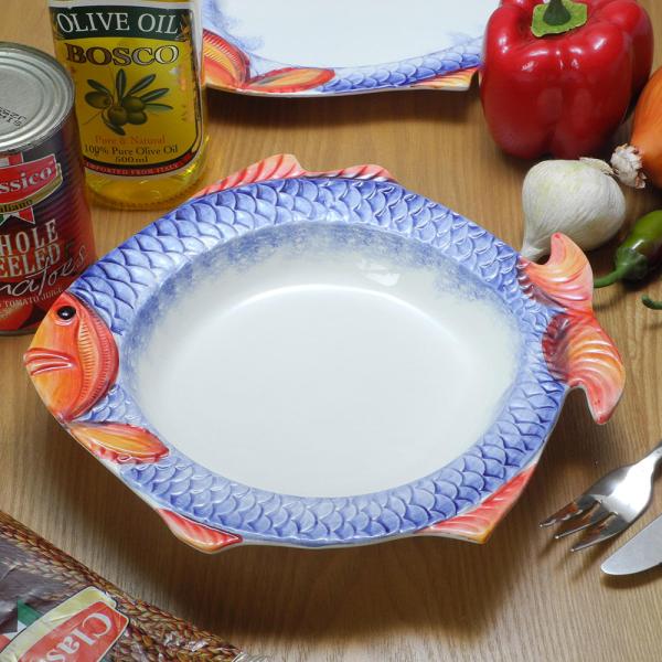 イタリア製 パスタ皿 24cm フィッシュ柄 食器 陶器製 スープ皿 プレート ヨーロッパ おうちカ...