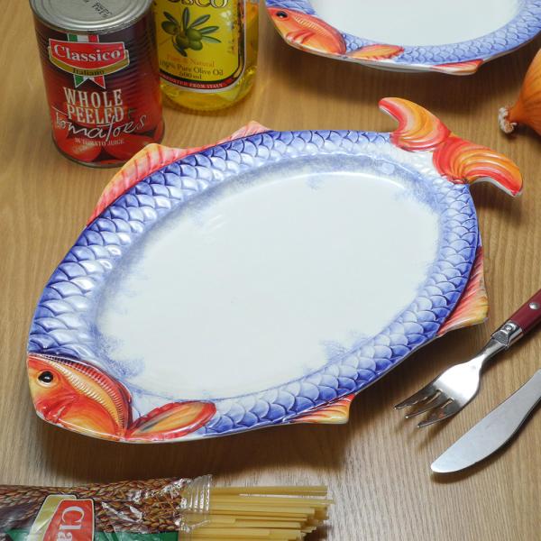 イタリア製 パスタ皿 33cm フィッシュ柄 食器 陶器製 パスタ皿 プレート ヨーロッパ おうちカ...