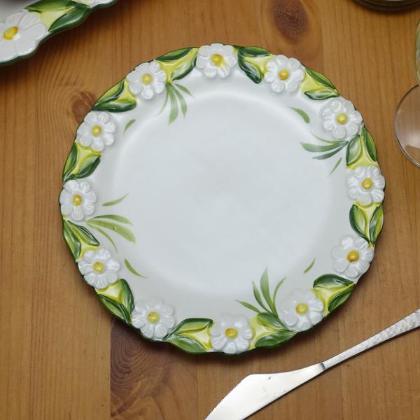 イタリア製 マルゲリータ ラウンドプレート ハンドメイド ヨーロッパ 食器 白 陶器製 20cm 中...