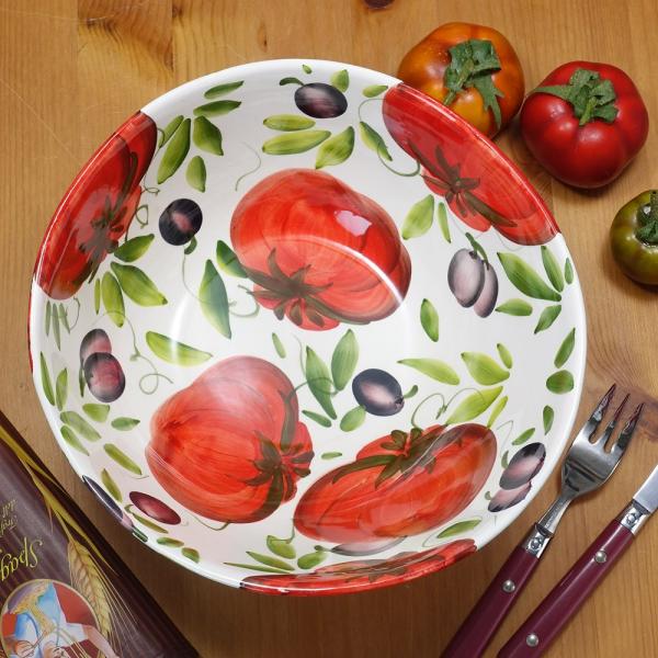 イタリア製 トマト柄 サラダボウル 深め 陶器 食器 ハンドメイド ベジタブル 鉢 真っ赤な Pom...