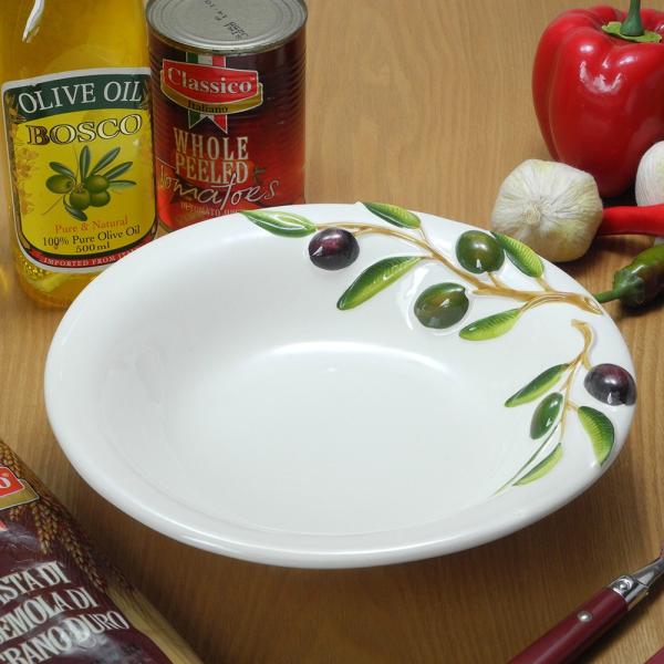 イタリア製 オリーブ柄 サラダボウル 23cm 陶器製 食器 ヨーロッパ 中鉢 カレー シチュー ス...