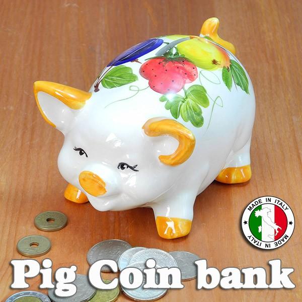 イタリア 子ブタ 500円玉 貯金箱 陶器製 幸せ の黄色 ピッグ コイン バンク ヨーロッパ 手作...