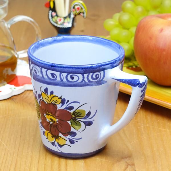 ポルトガル製 陶器 大きめ マグカップ アズレージョ 食器 青 手描き 花柄 ヨーロッパ コーヒーカ...