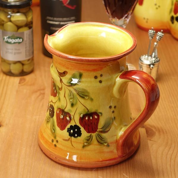 ポルトガル製 食器 手描き イチゴ 柄 ヨーロッパ ウォーター ピッチャー ジャー イエロー 水差し...