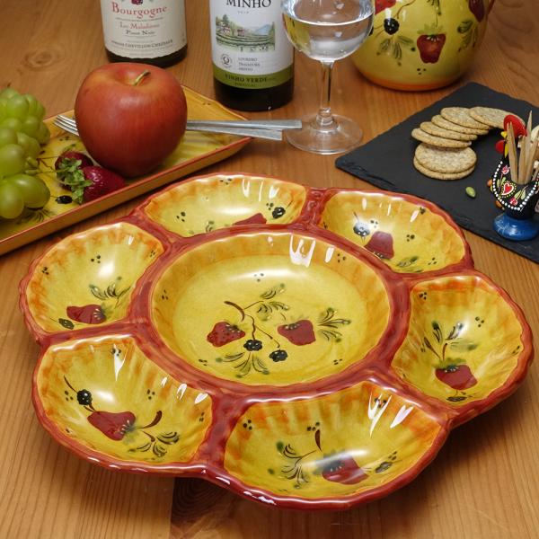 ポルトガル製 陶器 オードブルプレート ストロベリー柄 手描き カフェ食器 オードブル皿 φ33cm...