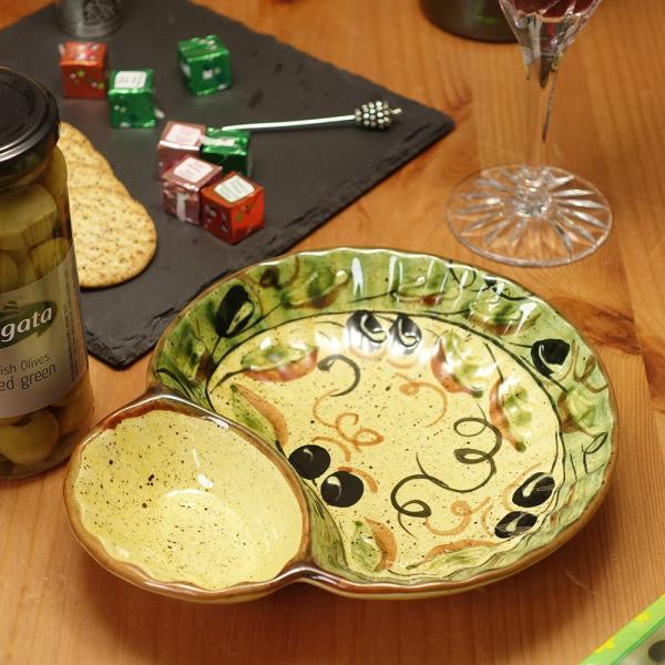 ポルトガル製 コンビボウル カフェ 食器 手描き ブラックオリーブ柄  陶器 ボウル 洋食器 ソース...