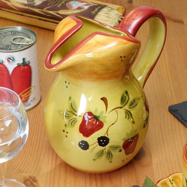 ポルトガル製 カフェ食器 手描き ストロベリー柄 ウォータージャグ 花瓶 水差し ピッチャー サング...