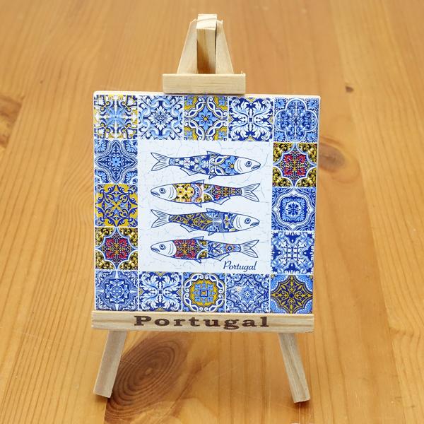 ポルトガル製 イーゼル付きミニ絵タイル サーディン イワシ お魚 アズレージョ アートスタンドタイル...