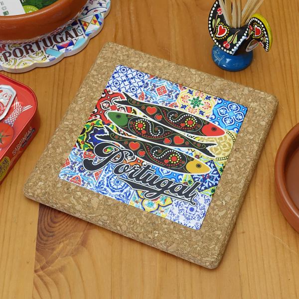 ポルトガル製 ポットプレート 15cm 鍋敷き サーディン イワシ お魚 カラフル 耐熱 絵タイル ...