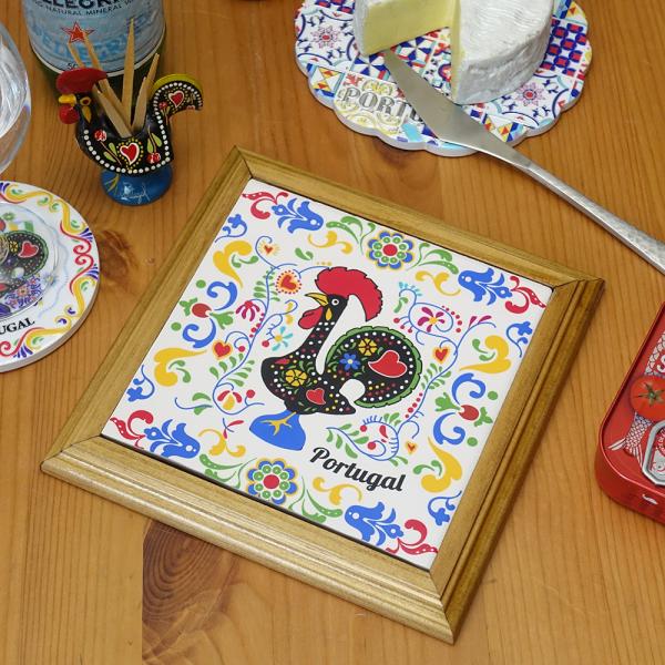 ポルトガル製 ポットプレート 19cm 鍋敷き ニワトリ ガロ バルセロスの雄鶏 カラフル 耐熱 絵...