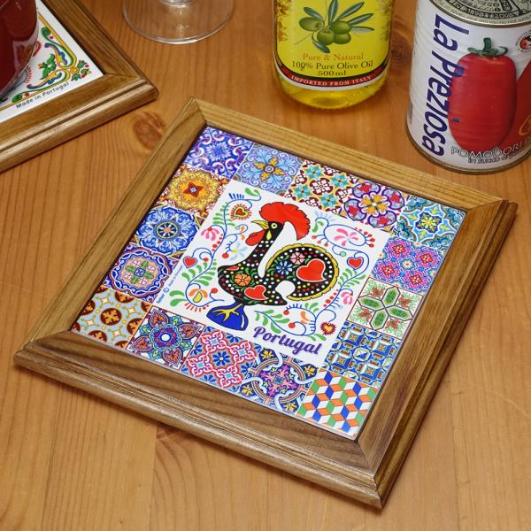 ポルトガル製 ポットプレート 19cm 鍋敷き ニワトリ ガロ バルセロスの雄鶏 アズレージョ カラ...