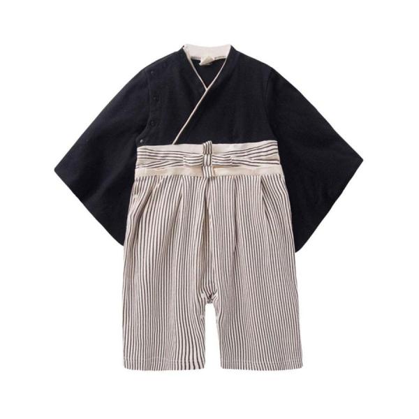 袴ロンパース 男の子 ベビーロンパース 袴 ベビーカバーオール 赤ちゃん用袴風和装 キッズ カバーオ...