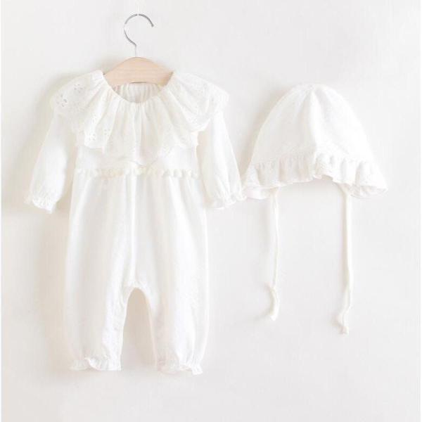 フード付きスムースセレモニードレス(花~レース) ホワイト新生児50-60cm