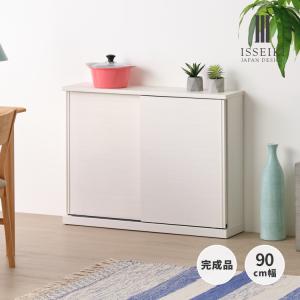 カウンター下収納 キャビネット キッチン収納 完成品 食器棚 Wi-Fi 引き戸 幅90 薄型 白 ニーベ WH ISSEIKI 【3/29 ポイント5%UP!!】