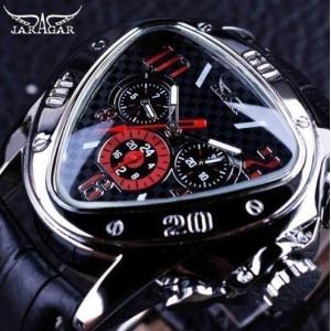 男性用腕時計メンズJaragar GMT951：ゴールド 高級 レザー 正規品 機械式 三角 入手困難 未使用 輸入 日本未発売