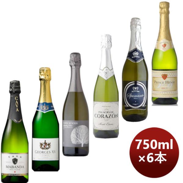 辛口 ワインセット 飲み比べ 激安！！カヴァ入り！ お買い得スパークリングワイン６本セット 750m...