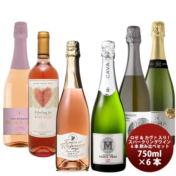 激安！！ロゼ ＆ カヴァ 入り！お買い得スパークリングワイン 6本 飲み比べセット 750ml × ...