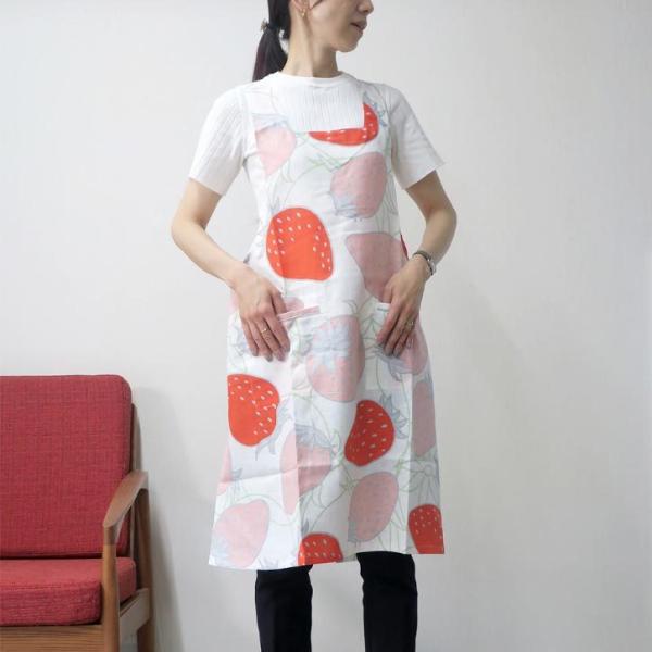 エプロン バッククロス いちご ホワイト かぶり