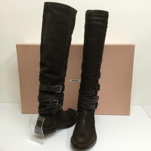 miu miu ロングブーツ Boots Long Boots 5W7771 カーフスキン ベルト巻...