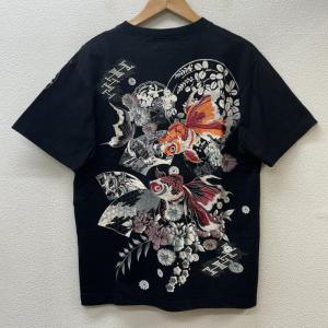 USED 古着 半袖 Tシャツ T Shirt  花鳥風月 KSI3266 和柄 金魚 刺繍 桜 プリント ヘンリーネック 10106368｜istitch-store