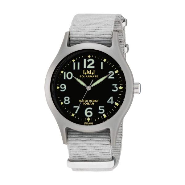 [キューアンドキュー] 腕時計 アナログ ソーラー 防水 ナイロンベルト 黒 文字盤 H062-00...