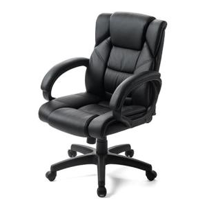 プレジデントチェア ロッキング ミドルバック PUレザー キャスター 肘掛け付き ブラック