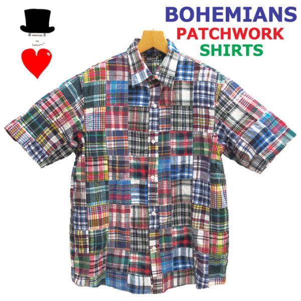 Bohemians (ボヘミアンズ)半袖シャツ　パッチワーク  少しゆったりとしたレギュラーシルエッ...