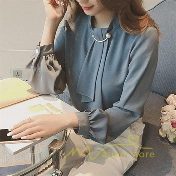 【大特価】長袖ブラウスレディース秋物シャツレディースブラウスシャツオフィスシフォンブラウス30代40...