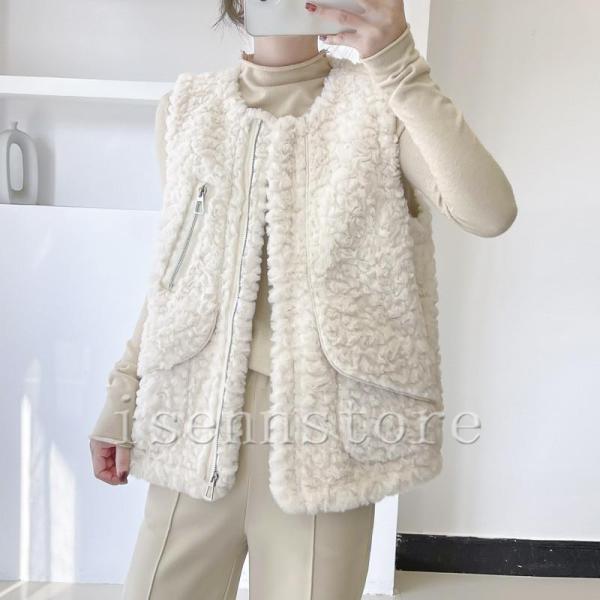 ボア ベスト 上着 羽織り 防寒 冬 あったか レディース 前開き トップス ノースリーブ ジレ ジ...