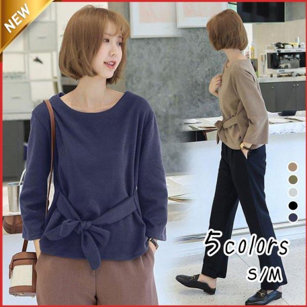 Tシャツ ス レディース 40代 春秋 新作 丸首 おしゃれ 長袖 白 黒 ス 体型カバー 韓国風 ...