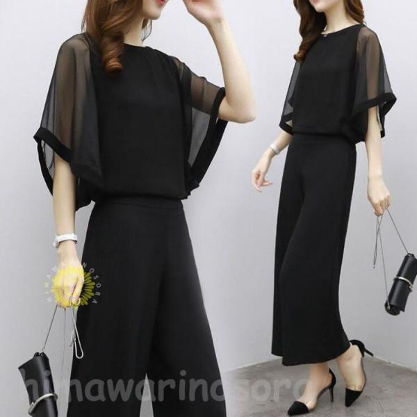 セットアップ レディース 春夏 40代 七分袖 カジュアル 2点セット トップス ブラウス シフォン...