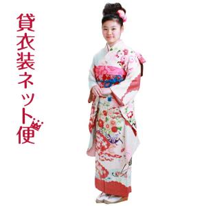 十三参り 着物 子供振袖レンタル 朱赤 花柄 菊 ぼたん 綸子 着物