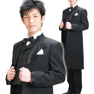 タキシード レンタル 黒ストライプロングタキシード 新郎 レンタル