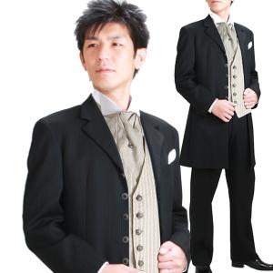 タキシード レンタル 黒ストライプロングタキシード 新郎 レンタル