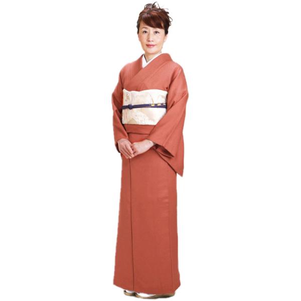 色無地 レンタル 袷 10月〜5月向け 正絹 一ツ紋 レンガ色 着物 入学式 卒業式 七五三 お宮参...