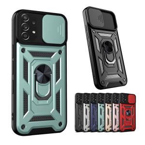 Samsung Galaxy A52 5G ケース/カバー スタンド機能 リング付き 2重構造 耐衝撃 TPU スライド式のカメラレンズカバー付き サムスン ギャラクシー A52 5G
