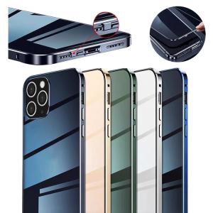 iPhone 12 mini ケース 12/12 Pro/12 Pro Max カバー アルミ バンパー クリア 透明 両面 前後 ガラス かっこいい アルミサイドバンパー