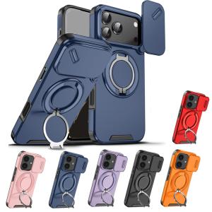 iPhone17 ケース 耐衝撃 カバー スライド式カメラレンズカバー付き 一体型リング付き Qi充電 ワイヤレス充電 対応 スタンド機能 iPhone 17 Air/17 Pro/17