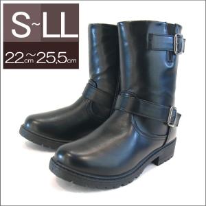 ショートブーツ レディース 黒 ローヒール ダブルベルト