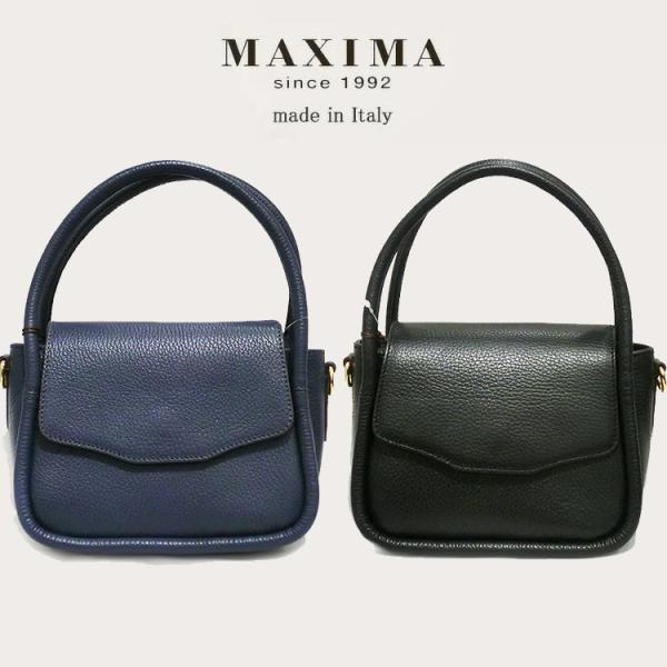 ショルダーバッグ ハンドバッグ 2way 本革 イタリア マキシマ ブラック MAXIMA 丸み d...