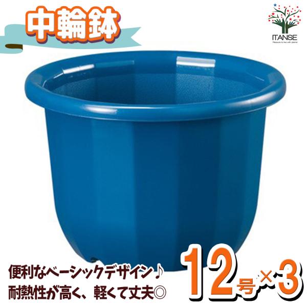 ITANSE 中輪鉢 色：ブルー 12号 お買い得3個セット鉢 ポット プランター 菜園鉢 家庭菜園...