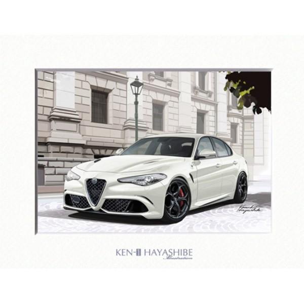 アルファロメオ Giulia Quadrifoglio (ホワイト)イラストレーション by林部研一...