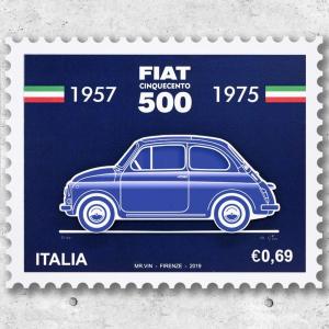 フィアット FIAT Nuova 500切手型イラストレーションby Mr.Vin -BLUEPRINT- (Large)　22474